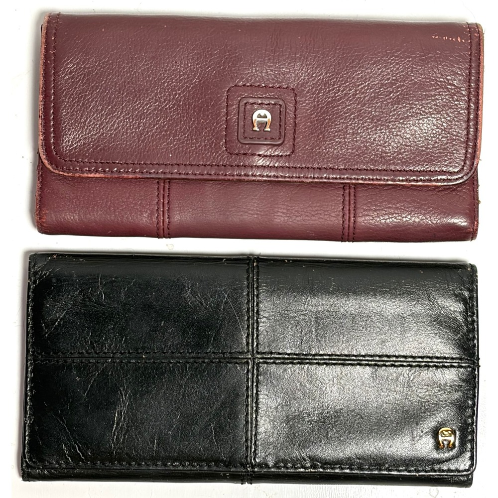 Etienne Aigner Vtg Leather Wallet Lot Maroon Black Trifold Clutch Organizer DMGD